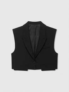 Áo khoác vest không tay cổ bẻ màu trơn dành cho nữ, kiểu dáng thường ngày, màu đen, thích hợp cho mùa xuân. - màu đen - Xem 1