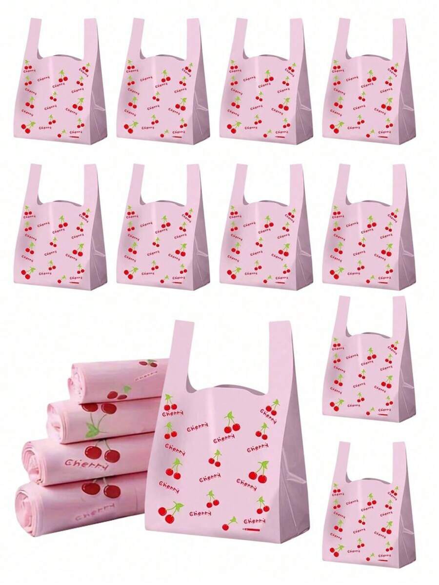 100pcs/50pcs Cherry Plastic Bags,Thick Gift Bags, Cherry Printed Plastic Handbags, Pink T Shirt Bags,Fashionable And Exquisite Cherry Fruit Pattern Handbags, Cherry Printed Disposable Plastic T-Shirt Bags, Fashionable Shopping Bag,Halloween Decorations,Halloween Party Supplies,Distribution Bags, Gift Packaging Bags, Christmas Party Supplies, Wedding Party Supplies