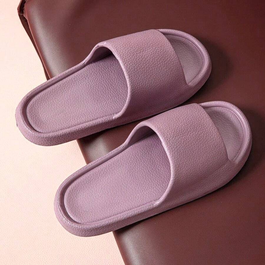 Minimalist Leather INS Style Lightweight, Comfortable And Soft EVA Slippers For Home, Bathroom, Outdoor And As Guest Slippers. Soft, Lightweight And Slip-On Design, Suitable For Outdoor Shopping And Beach Wear. Unisex Classic Solid Color Slippers (Recommend Sizing Up For Wide Feet Users) - View 1