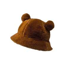 女士可爱柔软女孩毛绒绒球豹纹蓬松渔夫帽，温暖百搭韩版熊耳帽秋季服装 - 仿兔毛小熊漁夫帽 - 查看 9