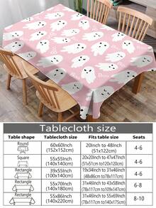 1pc Cute Ghost Print Tablecloth, Modern Polyester Rectangular/Round Waterproof Tablecloth, Digital Printing Suitable For Living Room, Outdoor Dining, Small Round Tables - Multicolor - View 4