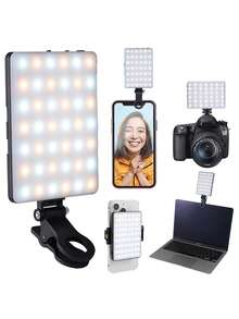 Fill-lights 60 LED de alta potencia recargable con clip, diseño de clip frontal y trasero, 3 modos de iluminación ajustables, adecuado para teléfonos inteligentes, Android, computadoras portátiles, maquillaje, selfie, vlog, adecuado para selfie y transmisión en vivo, luz de selfie portátil, capacidad de la batería: 2000mAh - Multicolor - Ver 4