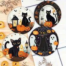 1 set/4 pezzi/6 pezzi Sottobicchieri in fango di diatomee con motivo di gatti neri e zucche di Ognissanti, sottobicchieri per caffè, decorazioni per casa e ristorante per occasioni varie, regali quotidiani, decorazioni per tavolo, decorazioni quotidiane, decorazioni per feste a tema - Multicolore - Visualizzare 3