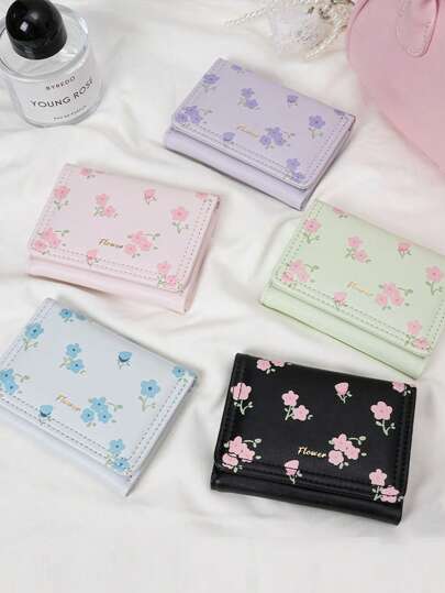 Cute Fruit & Floral Pattern Tri-Fold Large Capacity Wallet, Minimalist Short Wallet, Women's Wallet, Ideal Holiday Gift