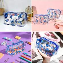 1 Peça Bolsa de Toucador de Viagem Transparente e À Prova d'Água, Necessaire de Maquiagem Reutilizável e Lavável, Estojo de Lápis, Conveniente para Armazenar Itens Essenciais de Viagem, Pequeno Presente Fofo Adequado para Aniversário, Casamento, Festa, Natal, Halloween, Ação de Graças, Carnaval, Formatura, Volta às Aulas, Materiais Escolares, Estojo de Lápis, Bolsa de Lápis, Mochila, Papelaria - borboleta azul - Visão 3
