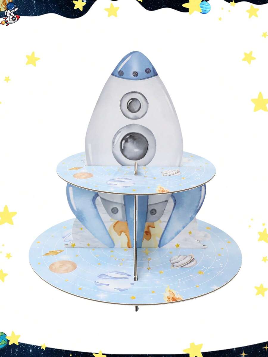 1 Bộ đế đựng bánh theo phong cách tên lửa, đế trưng bày bánh cupcake 3 tầng, đồ trang trí tiệc theo chủ đề thiên hà, đế đựng bánh cho tiệc sinh nhật, tiệc tắm cho bé, đồ dùng trang trí bánh nhà bếp, đồ dùng tiệc, khay đựng bánh tráng miệng, đồ trang trí phi hành gia ngoài không gian