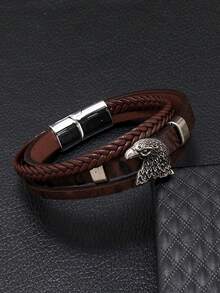Vòng tay nam - Vòng tay da bện đầu đại bàng cổ điển cá nhân hóa - Vòng tay dây da đơn giản nhiều lớp có khóa từ - Loại bướm - Xem 1