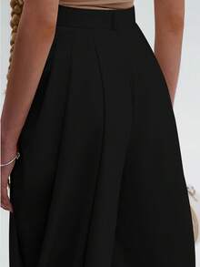 UREREM Quần nữ xếp ly màu trơn, kiểu dáng thường ngày, thời trang và tối giản, thích hợp cho mùa xuân/hè, chất liệu vải dệt mờ mật độ cao 120G, thiết kế tinh tế, tạo hiệu ứng thon gọn, màu đen cao cấp. - màu đen - Xem 3