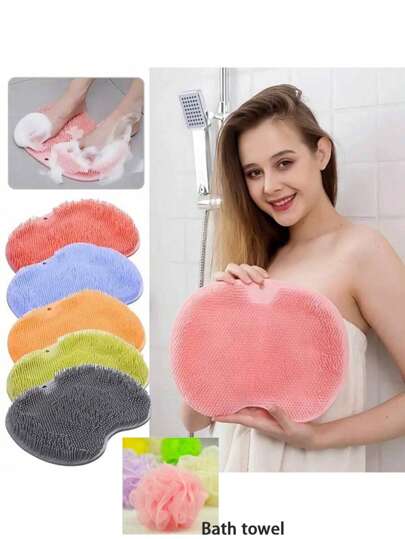 1-Piece Wall-Mounted Silicone Back Scrubber – Slouchy Shower Brush With Suction Cups For Bath/Shower, Exfoliating Body Scrubber & Foot Cleaner Tool With Anti-Slip Grip,Bathroom Bath, Unisex, Christmas Gift,
