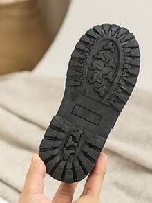 1 Pair Toddler Boys/Girls Hook And Loop Fastening Solid Color Fashion Loafers, Suitable For Spring & Autumn - Black - View 4