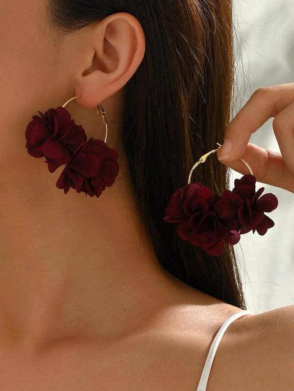 1 par de pendientes elegantes de estilo bohemio con borlas de tela con estampado floral, adecuados como regalo para fiestas y vacaciones de mujeres, pendientes florales redondos creativos, accesorios de moda para fiestas