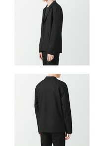 Tailored Jacket For Men, Autumn, Outerwear, Jacket, Long Sleeve, Light Outerwear, Suit Jacket, Telework, Business, Casual, Tailored Jacket, Loose Fit, Blazer, Black, Beige, White, Commuting, School, Telecommuting, Office, Blouson, Spring/Autumn, Autumn/Winter, Fashion - Black - View 7