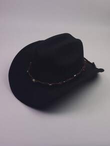 1 pieza Sombrero de fieltro estilo vaquero unisex, sombrero casual de ala ancha estilo western, sombrero de fiesta de jazz hecho a mano con diseño tejido de ojo - Multicolor - Ver 13