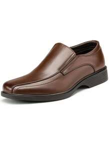 Men's Wide Fite  PU Leather Lined Dress Loafers Shoes - 深棕色 - 查看 2