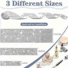 1/3pcs Self-Adhesive Crystal Rhinestone Diamond Ribbon - DIY Diamond Ribbon Stickers With 2 Mm Rhinestones For Arts Crafts,Bling Silver Ribbon Rolls For Phone,Car Decoration - Silver - View 4