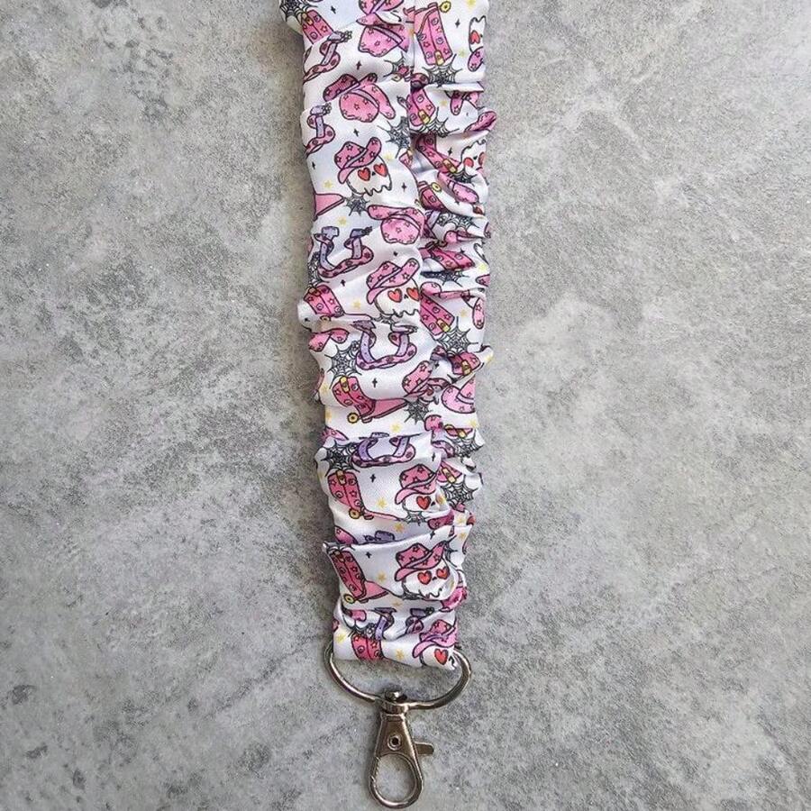 Satin Scrunchie Lanyard  - Stretchy & Adjustable With Secure Clip - spooky cowgirl (CLIP SEWN IN PLACE) - View 1