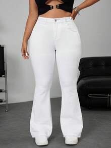 Jeanoix Quần Jeans Denim Dài Ống Loe Siêu Dài Đơn Giản Hàng Ngày Cho Nữ - trắng - Xem 3