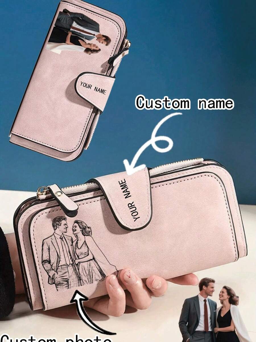 1pc Customized Photo Women's Wallet - Laser Engraved Design, Zipper Closure, Multiple Card Slots & Cash Compartment, High Quality, Multiple Colors Available - Perfect Gift For Girlfriend, Mom, Wife, Cute Wallet, Secure Zipper