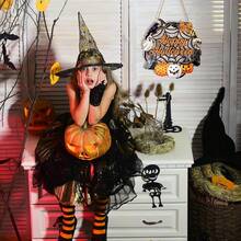 万圣节装饰木制鬼门花环用于前门标志墙标志，南瓜蝙蝠黑猫万圣节快乐标志悬挂用于家庭墙壁装饰万圣节派对户外室内用品