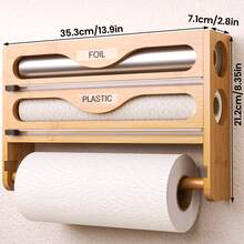 1pc Bamboo Plastic Wrap Dispenser, Aluminum Foil Dispenser With Paper Towel Holder, Foil And Plastic Wrap Organizer, Suitable For Kitchen-Back To School