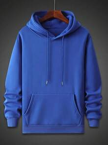 Sudadera con capucha casual y versátil con bolsillo canguro y estampado de eslogan cálido para hombres de Zrgoth, adecuada para parejas, otoño/invierno - azul real - Ver 7