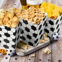 6pcs Black & White Football Pattern Food Boxes, Popcorn Containers For Events, Parties, Celebrations - Black and White - View 7
