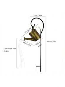 1pc Outdoor Garden Solar LED Water Jug Lamp - Shimmering Watering Can Design, Metal Surface, Rechargeable Solar Panel, Suitable For Path, Lawn, Garden And Porch Decoration As Ambient Lighting, Ideal Holiday Gift, Solar Garden Lamp, Garden Decorative Lawn Lamp, Romantic Lighting, Durable Outdoor Lamp