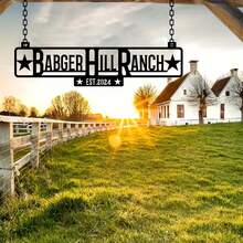 1pc Customized Vintage Metal Farmhouse Welcome Sign, Personalized Ranch And Family Name Plate, Outdoor Address Plaque, Wall Mountable For Farm, Zoo Or Ranch Entrance Decor, Garden Statues, Garden Decor, Outdoor Wall Art - Black - View 2