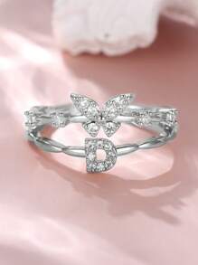 Tsnamer 1 件精致蝴蝶首字母戒指，适合女士 26 个字母 A-Z 个性化名字堆叠戒指珠宝生日圣诞礼物 - 戒指 - 查看 45