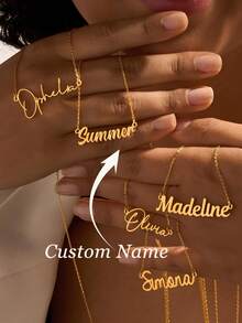 1 件定制项链女士银金色链条项链个性定制名字吊坠项链不锈钢首饰婚礼伴娘礼物周年生日礼物 - 金色2 - 查看 2