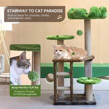 38 Inch Medium Cat Tree, Green Staircase Model Cat Climbing Frame, Multi-Tier Cat Tower With Cat Scratching Post, Cozy Perch Cat Playhouse Cat Climbing Frame - Green - View 5