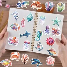 SCXXBSW 50pcs Water Color Marine Creatures Creative Fun Exquisite Stickers DIY Decorative Skateboard Phone Case Guitar Waterproof Stickers - Multicolor - View 4