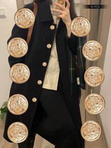 10颗/套金属浮雕圆形纽扣，适用于校园夹克、女装、外套、时尚雕塑感纽扣、上衣、校服、简约手工缝制金属纽扣，英伦风格