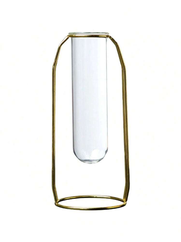 1pc Metal Frame Golden Vase, Modern Creative Hydroponics Vase, Decorative Home Decor For Living Room, Dining Table, Office Desk, Flower & Dried Flower Arrangement Room Decor Flower Vase Glass Vase - Multicolor - View 9