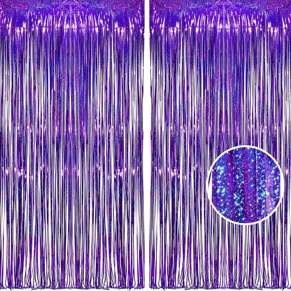 1-4m Purple Tinsel Curtain - Holographic Streamer Curtain,Luxury Stage Backdrop For Festival Rave Party With Glittering Effect, Perfect For Wedding Anniversary Birthday Corporate Event Christmas NewYear Halloween Disco Wall Hanging Decor