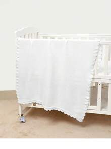 1 件厚针织婴儿毯，时尚波浪边休闲简约婴儿羊毛毯 - 白色 - 查看 3