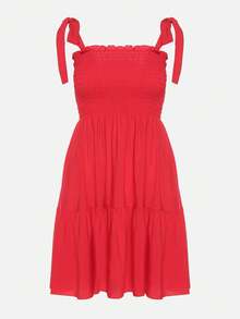 棉质连衣裙，配有松紧带和系带