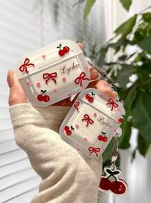 Cute Cherry Bow Earphone Case (1 Piece) - Comes With A Lovely Cherry Bow Charm. High-Quality Protective Case, Compatible With AirPodsmodel 1/2/3/4/Pro/Pro (2nd Generation)/Pro 3. Shockproof And Stylish, An Ideal Gift For Girls And Teenagers. - Red Cherry - View 2