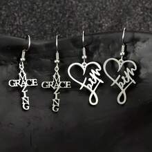 4 Pairs/Set Stainless Steel Faith-Based Love And Faith Words Faith Letters Amazing Grace Prayer Earrings Set Fashion Jewelry - 銀色 - 查看 3