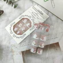French Tip Press On Toenails Short Square Fake Toe Nails White Flower False Toenails 3D Floral Toe Press On Nails With Rhiness Design Ossy Pink Acrylic Toenails Summer Nails For Women 24Pcs-0345 - 粉色 - 查看 3
