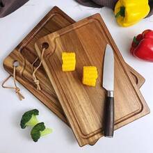 1 Stück Holz Schneidebrett, rechteckiges Serviertablett, in 3 Größen erhältlich: groß, mittel, klein, geriffeltes Holz Hackbrett mit Aufhängeloch, multifunktionales Hartholzbrett, geeignet für Küche Zuhause, Grillen, Dinnerparty, Geschenk zu Feiertagen, Küchenutensilien, Grillzubehör, strapazierfähiges Holz, perfekt für Weihnachten und Thanksgiving