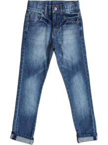 Back To School Boys Adjustable Waist Jeans: Cowboy Low Waist Ripped Cotton Straight Slim Pant - 黑色 - 查看 9