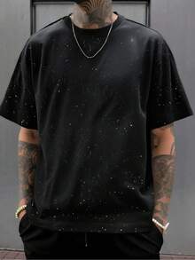 GRDR Męska chłodząca, oddychająca, odprowadzająca wilgoć, błyszcząca koszulka z krótkim rękawem i nadrukiem w gwiazdy - Czarne - Zobacz 4