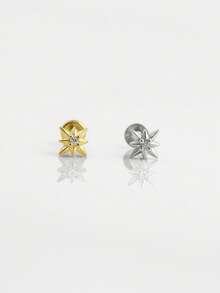 1 chiếc khuyên tai hình ngôi sao bát giác mạ vàng 18K nhẹ, khuyên tai hình ngôi sao bằng bạc sterling 925 không gây dị ứng, khuyên tai dạng phẳng, khuyên tai sụn, khuyên mũi, thích hợp cho nữ giới đeo hàng ngày (Bán lẻ từng chiếc) - Hoa tai hình ngôi sao tám cánh - Xem 2