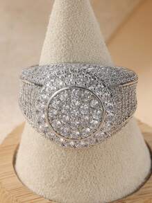 1pc Women's Gothic Luxury Ring, Round Wide Band Synthetic Cubic Zirconia, April Birthstone Blue/Purple Sparkle Unisex Jewelry, Suitable For Wedding, Party, Daily Wear And Valentine's Day Gift, Party Accessory | High-Quality Finish, Bridal Wedding Jewelry