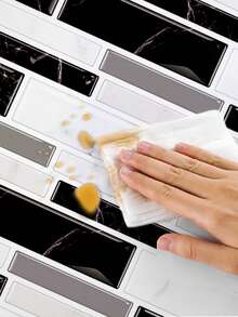 22 pezzi Adesivi per piastrelle da parete in marmo, piastrelle decorative in PVC a strisce bianche e nere, pannello posteriore impermeabile per cucina, facile da installare, molto adatto per decorazione di pareti di cucina, soggiorno, bagno e stanze