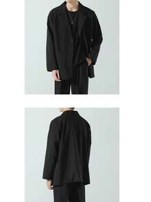 Tailored Jacket For Men, Autumn, Outerwear, Jacket, Long Sleeve, Light Outerwear, Suit Jacket, Telework, Business, Casual, Tailored Jacket, Loose Fit, Blazer, Black, Beige, White, Commuting, School, Telecommuting, Office, Blouson, Spring/Autumn, Autumn/Winter, Fashion - Black - View 3