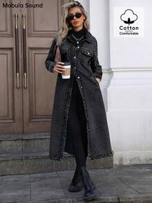 Mobula Sound# Casual Fashionable Elegant College Student Y2K Style Long Denim Jacket, Versatile For Spring, Summer, Autumn