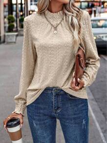 Jacquard Round Neck Long-Sleeve T-Shirt