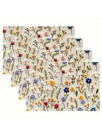 2/4/6 件野花餐垫，白色鲜艳花卉图案，长方形桌垫，适合婚礼、派对、日常用餐装饰